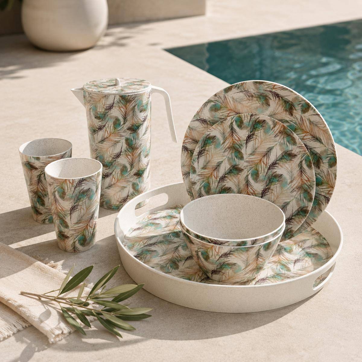 Eco Bamboo Fibre 4-Piece Bowl Set 14 cm | Feather Pattern