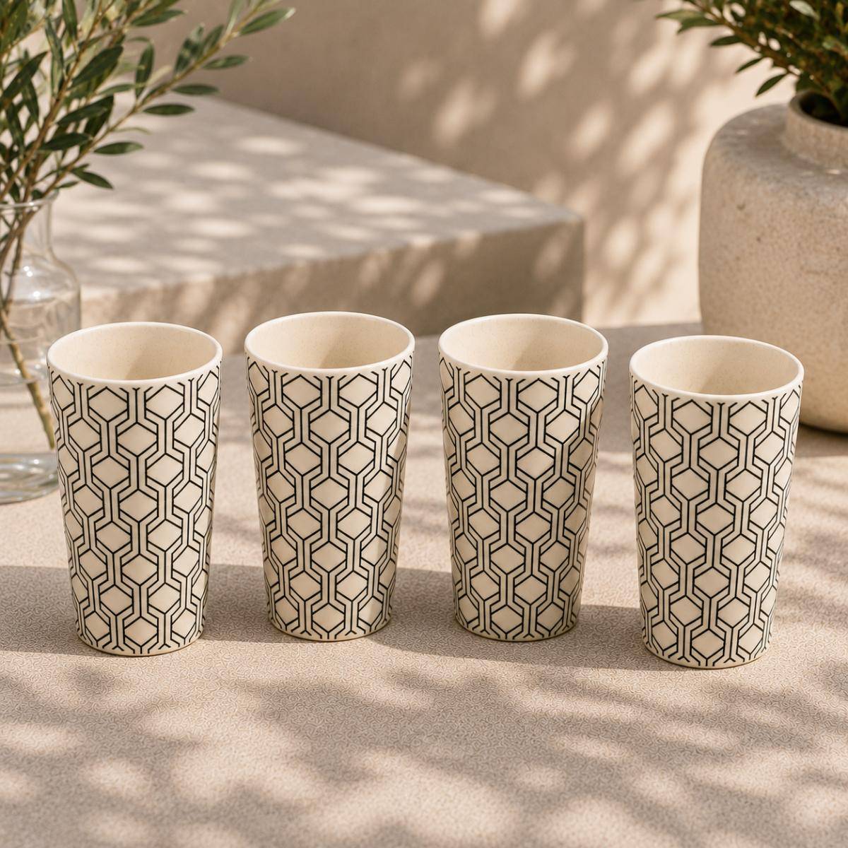 Eco Bamboo Fibre 18-Piece Dining & Serving Set | Geometric Pattern