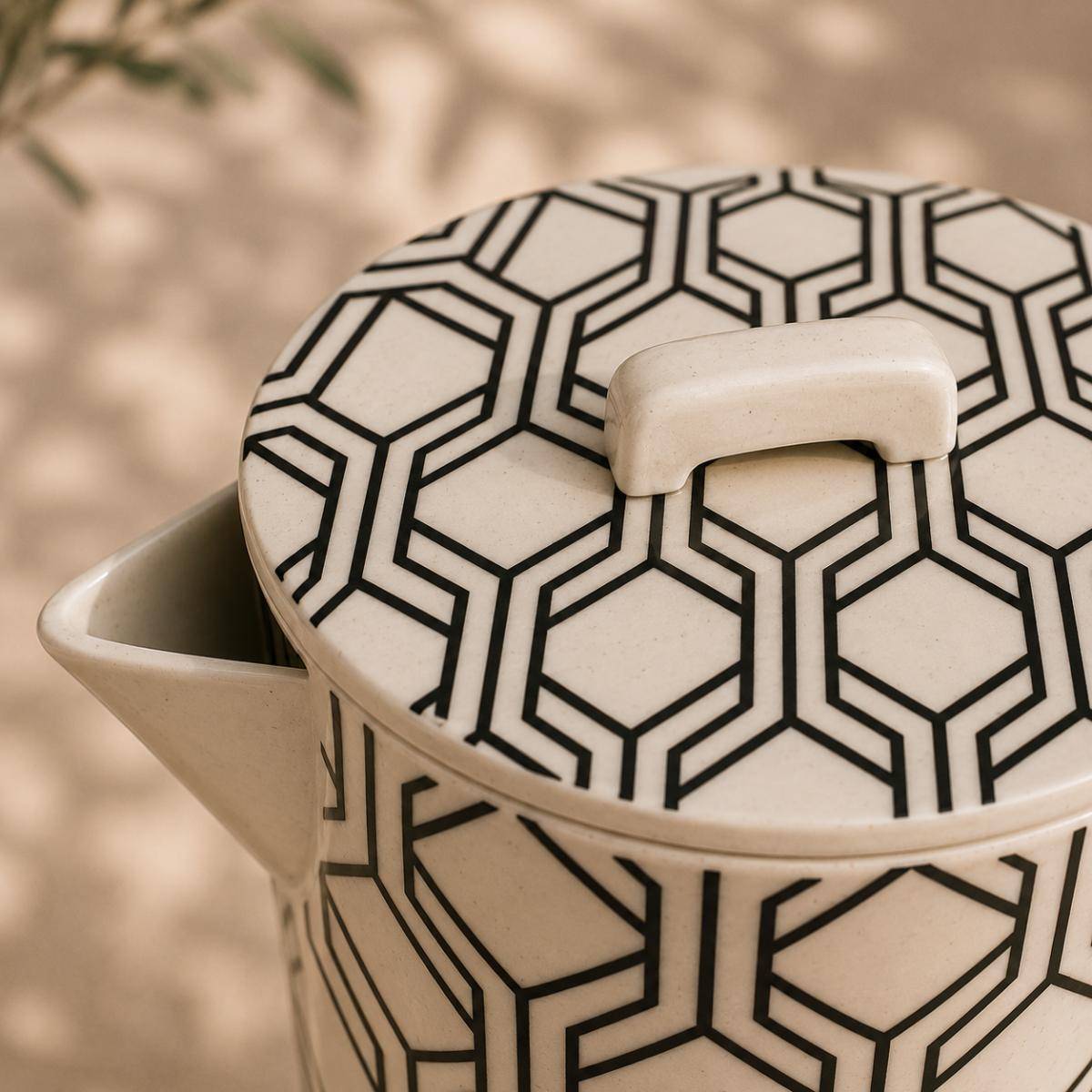 Eco Bamboo Fibre Pitcher with Lid | Geometric Pattern, SK740