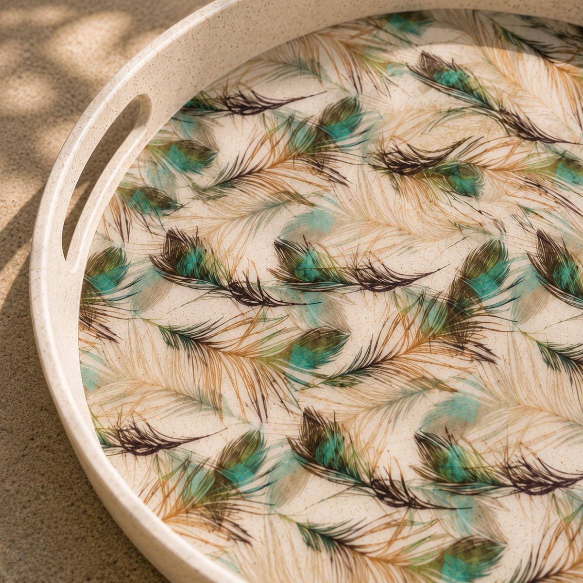 Eco Bamboo Fibre Serving Tray 35 cm | Feather Pattern, SK743F