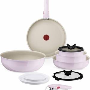 Tefal Ingenio Serenity 11pc Set, Full Edition, Non-stick Coating, Induction, Stackable, Pink Clay, L830sb04