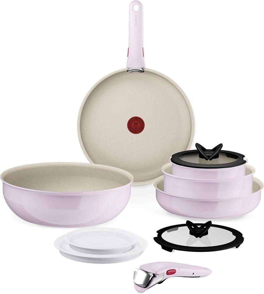 Tefal Ingenio Serenity 11pc Set, Full Edition, Non-stick Coating, Induction, Stackable, Pink Clay, L830sb04