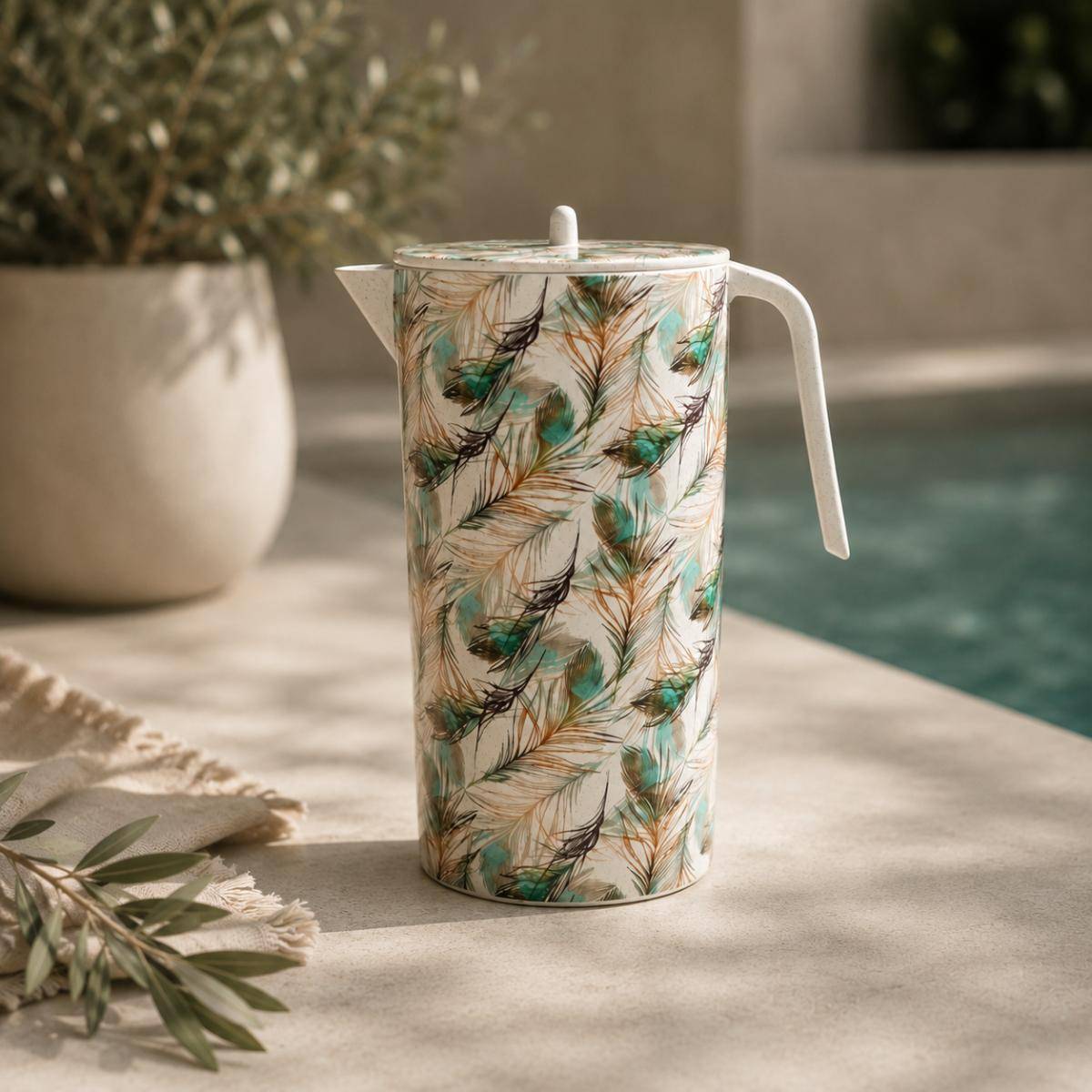 Eco Bamboo Fibre Pitcher with Lid | Feather Pattern, SK740F