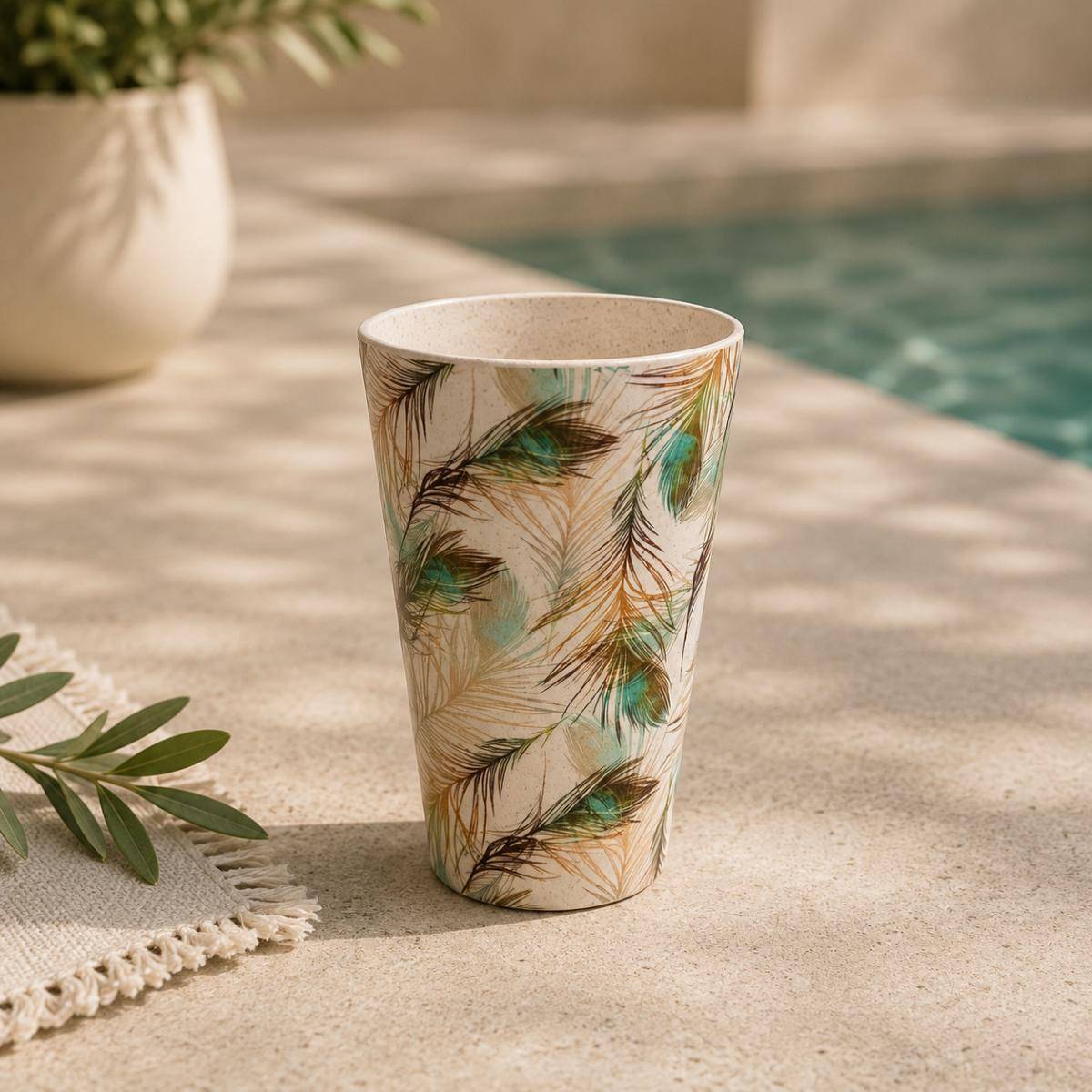 Eco Bamboo Fibre 4-Piece Cup Set | Feather Pattern, SK737F