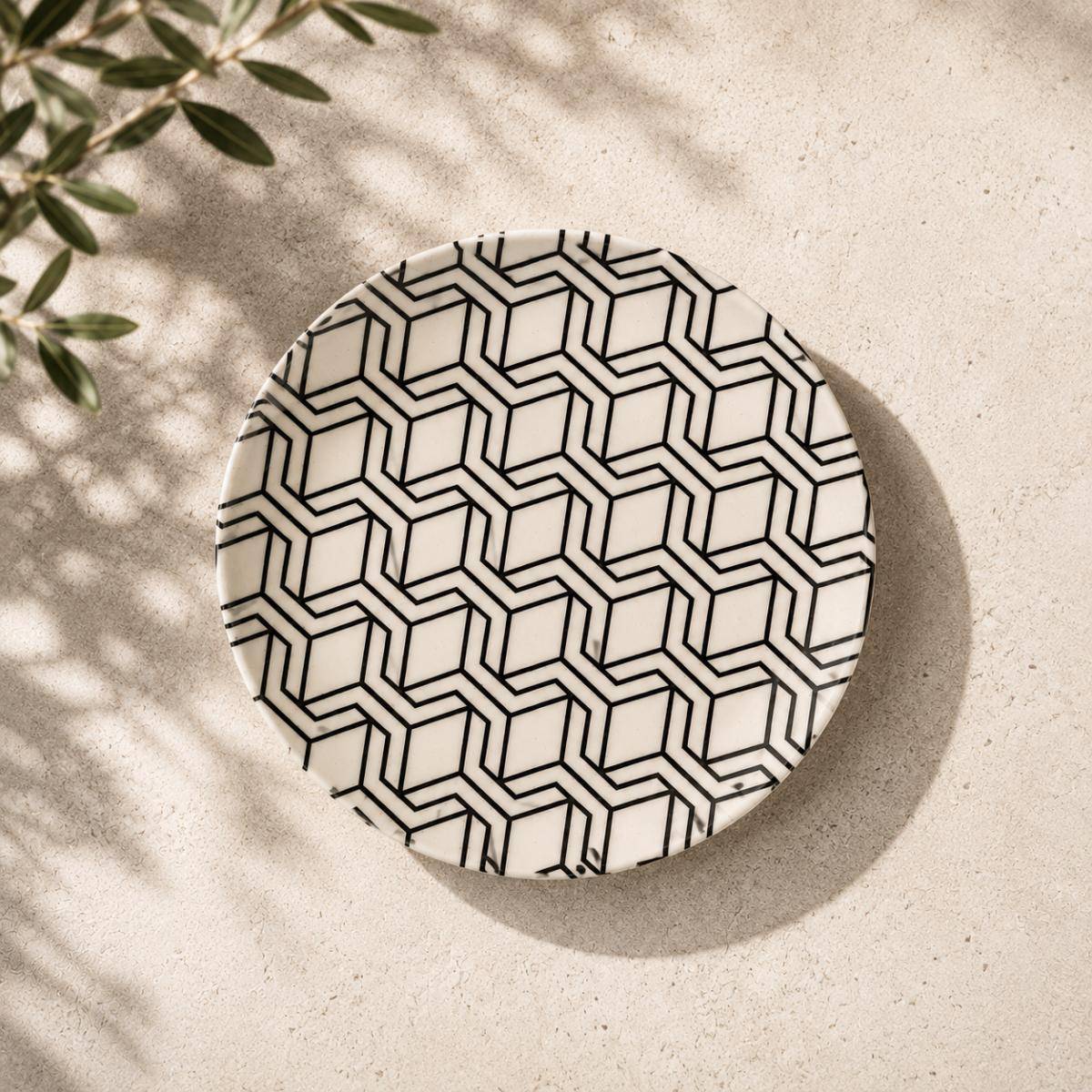 Eco Bamboo Fibre 4-Piece Dinner Plate Set 20 cm | Geometric Pattern, SK738