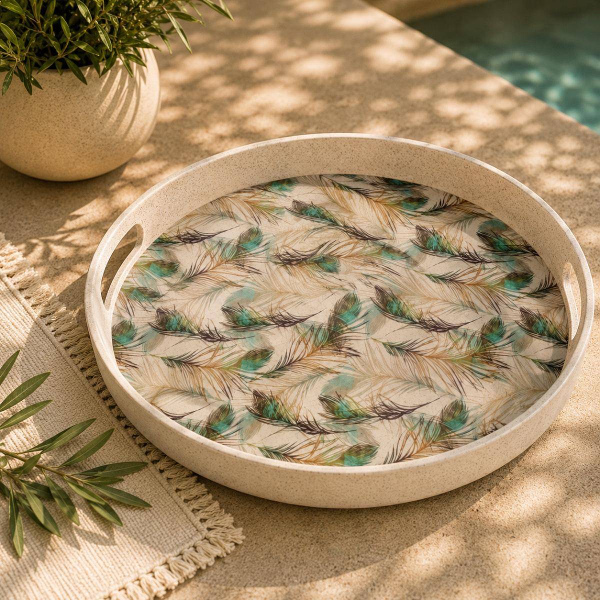 Eco Bamboo Fibre Serving Tray 35 cm | Feather Pattern, SK743F