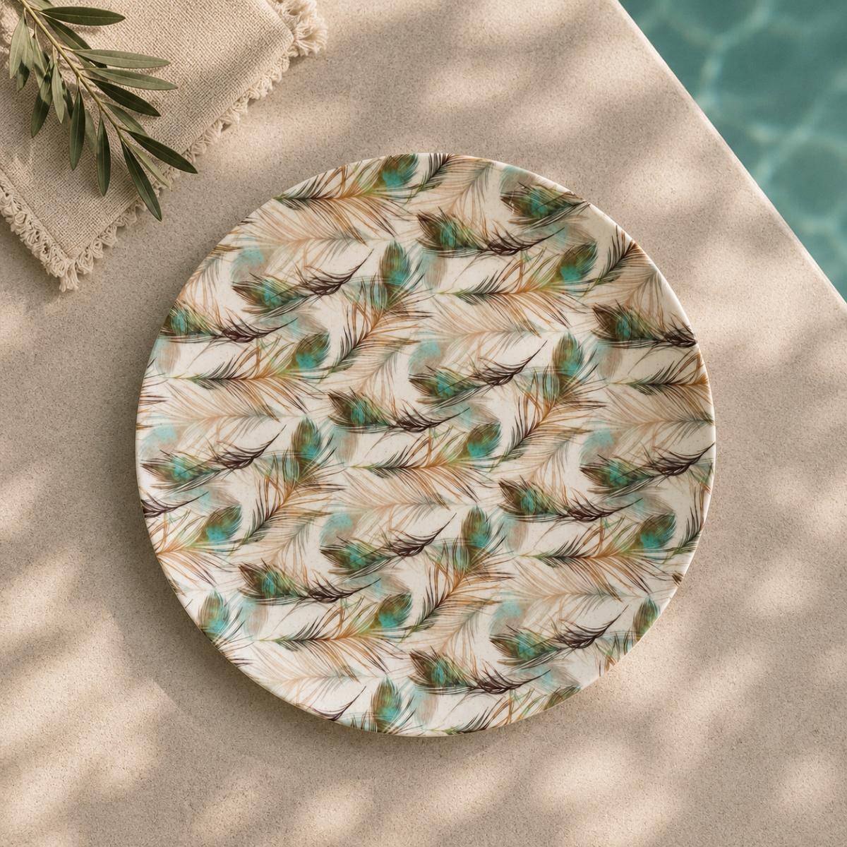 Eco Bamboo Fibre 4-Piece Dinner Plate Set 25 cm | Feather Pattern, SK739F