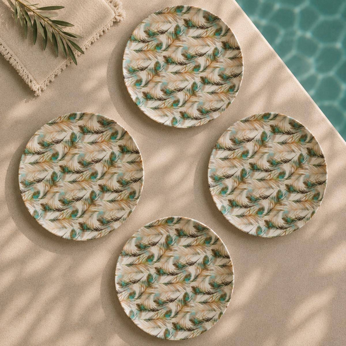 Eco Bamboo Fibre 4-Piece Dinner Plate Set 20 cm | Feather Pattern, SK738F