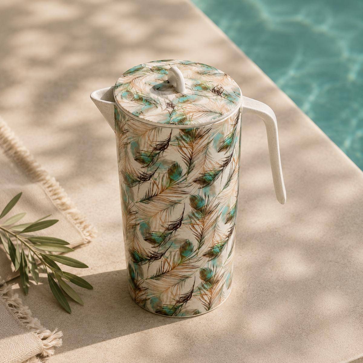 Eco Bamboo Fibre Pitcher with Lid | Feather Pattern, SK740F