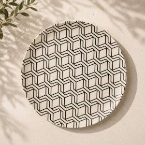 Eco Bamboo Fibre 4-Piece Dinner Plate Set 25 cm | Geometric Pattern