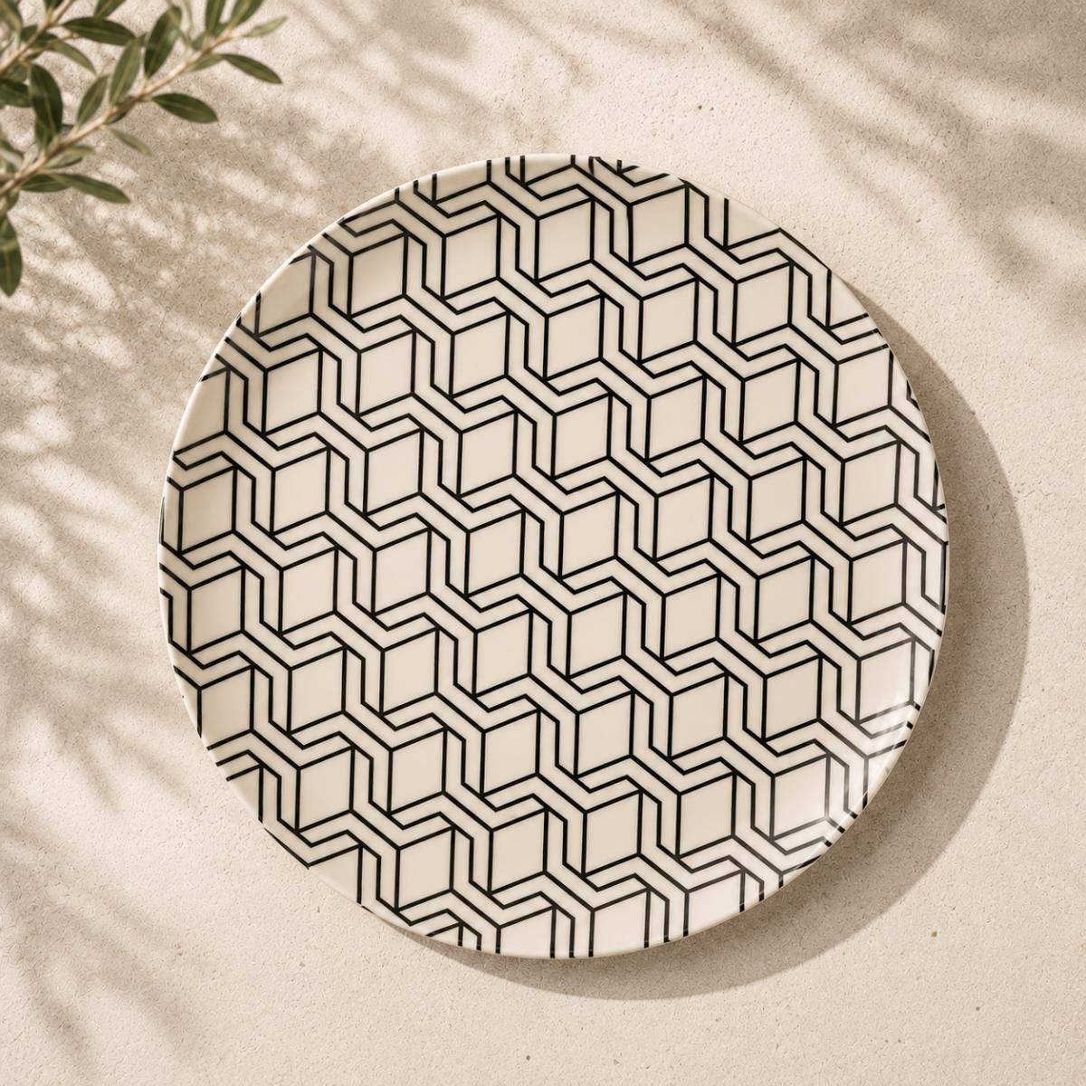 Eco Bamboo Fibre 4-Piece Dinner Plate Set 25 cm | Geometric Pattern
