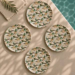 Eco Bamboo Fibre 4-Piece Dinner Plate Set 25 cm | Feather Pattern, SK739F