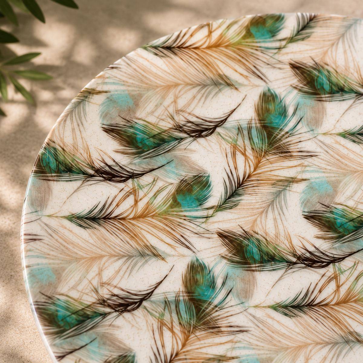 Eco Bamboo Fibre 4-Piece Dinner Plate Set 25 cm | Feather Pattern, SK739F