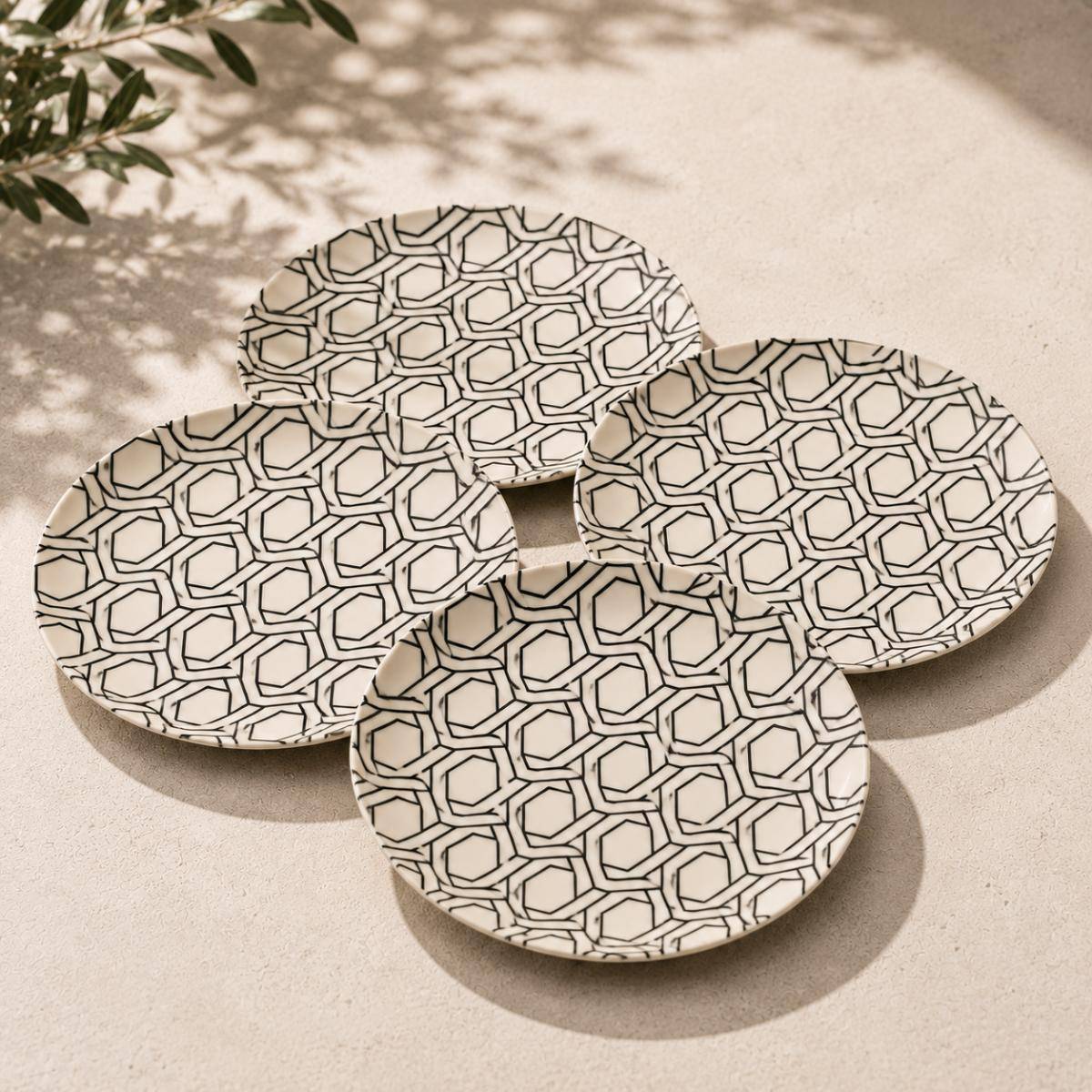 Eco Bamboo Fibre 4-Piece Dinner Plate Set 20 cm | Geometric Pattern, SK738