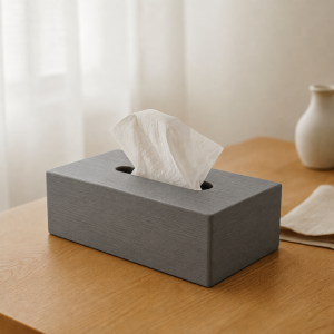 wooden B tissue box grey