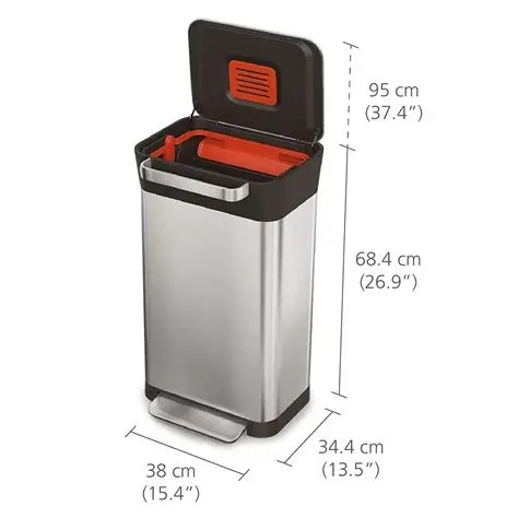 Joseph Jospeh  Titanium Rubbish Bin With Press Function, 30l