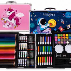 Sundy  Kids Art Set 145Pc Aluminum Case Unicorn Designs #145ART.