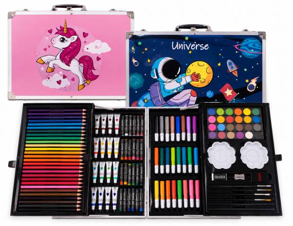 Sundy  Kids Art Set 145Pc Aluminum Case Unicorn Designs #145ART.