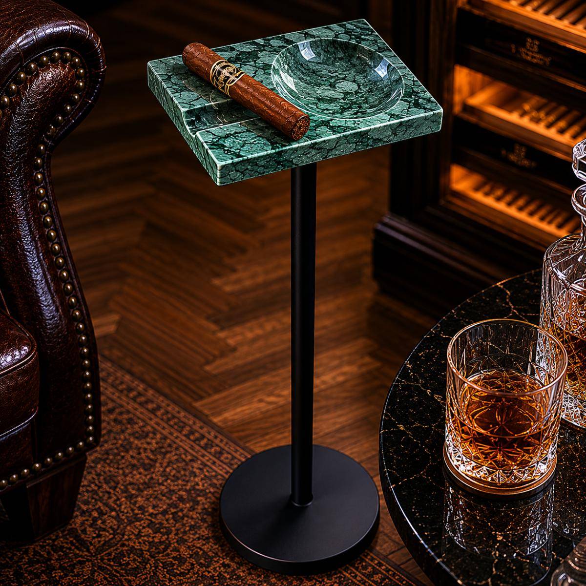 Charm-Chic Stand Ashtray 67 cm – Green Marble Luxury Cigar Stand, STNDASH