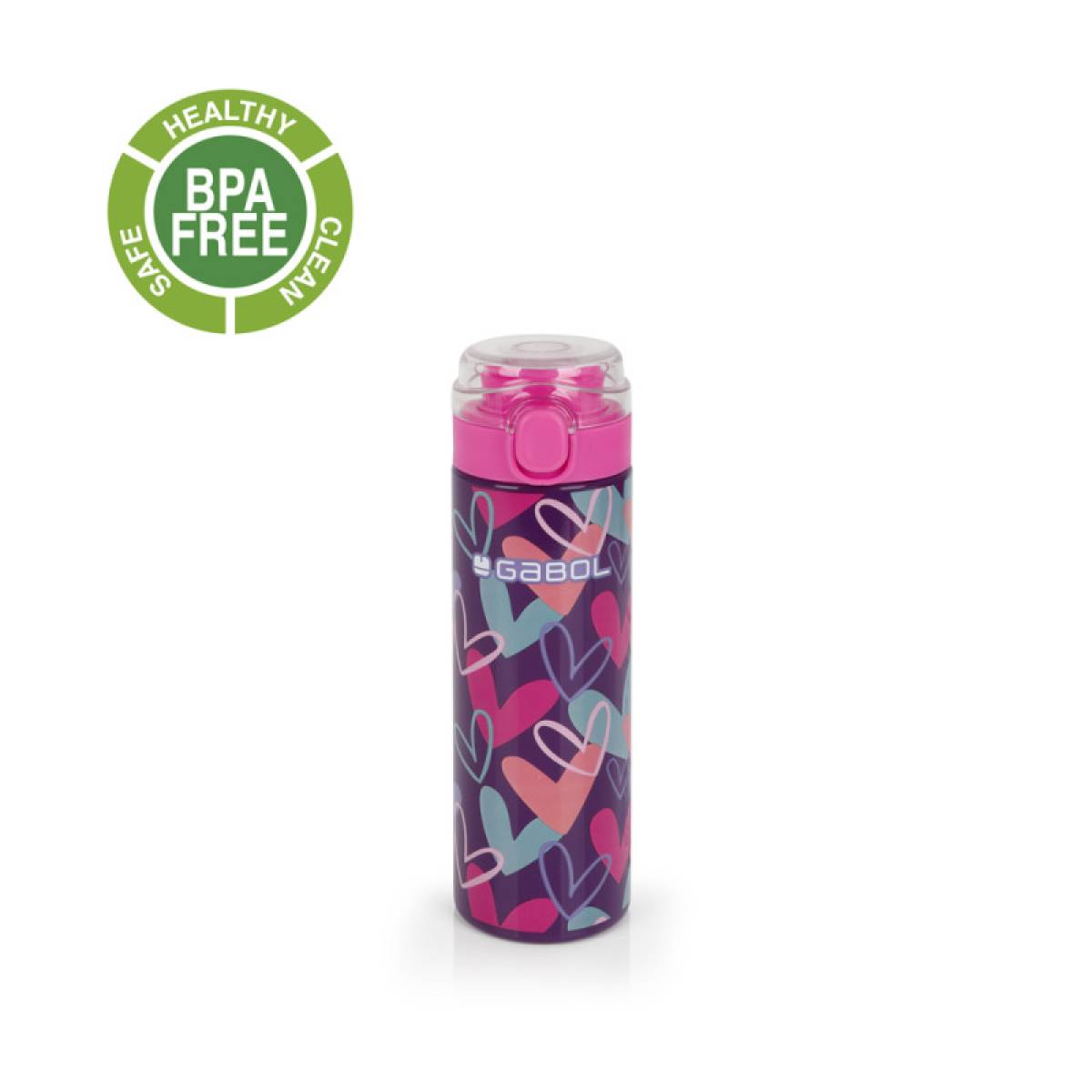 Gabol School Stainless Steel Bottle Kokoro Hearts 6.5x22.5x6.5cm 600ml#237852/2026 Purple.
