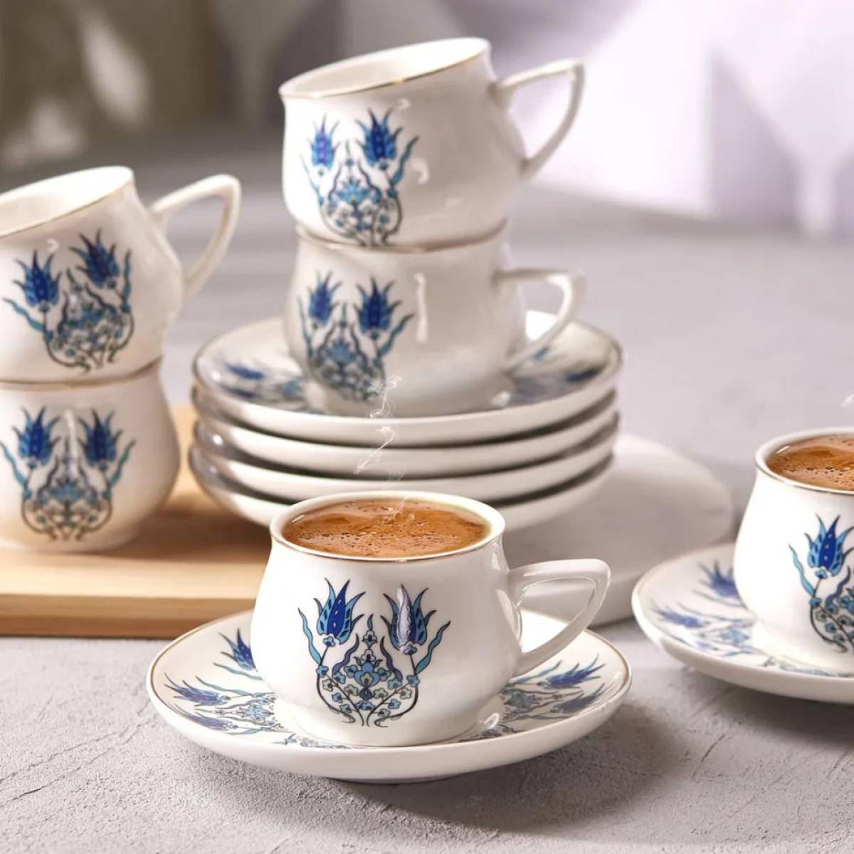 Karaca Iznik 12-piece Porcelain Espresso Turkish Coffee Cup Set For 6 People, 100ml, Multi, Kar-8697918613587