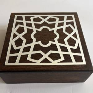 Wooden Tea Box Arabesc Dark Walnut Silver A