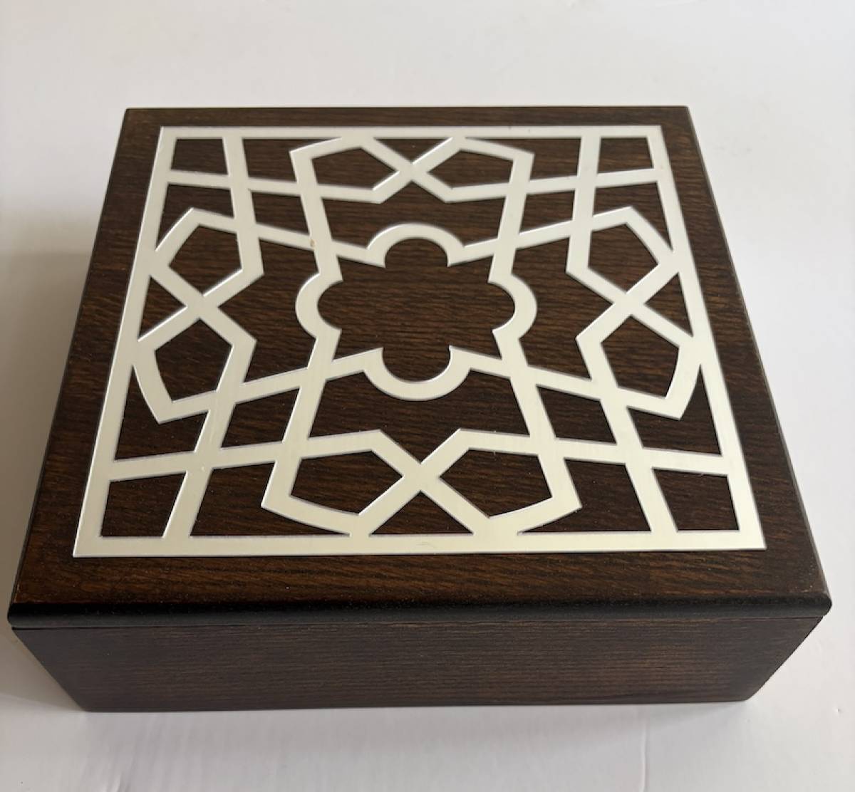 Wooden Tea Box Arabesc Dark Walnut Silver A