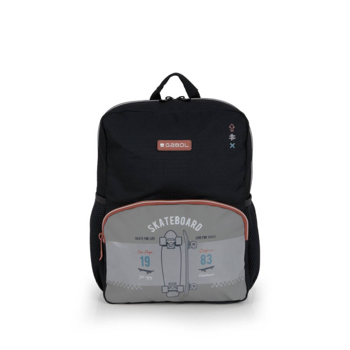 Gabol School Small Backpack 1 Parts Trick 25x33x12cm#238521/2026 Grey-black.