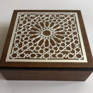 Wooden Tea Box Arabesc Light Walnut Silver B