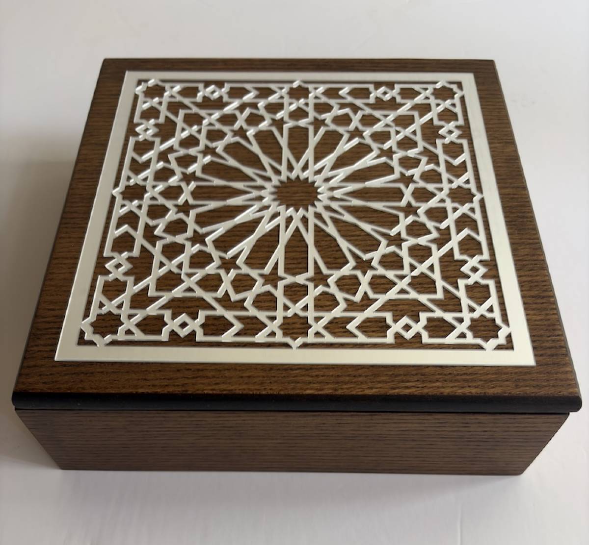 Wooden Tea Box Arabesc Light Walnut Silver B