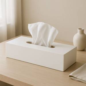 wooden B tissue box white