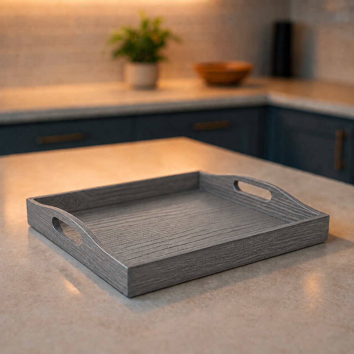 wooden curved tray grey