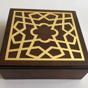 Wooden Tea Box Arabesc Light Walnut Gold A