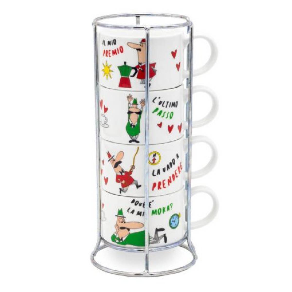 Bialetti Tazz203 4 Pcs Cappuccino Cup Set With Stand