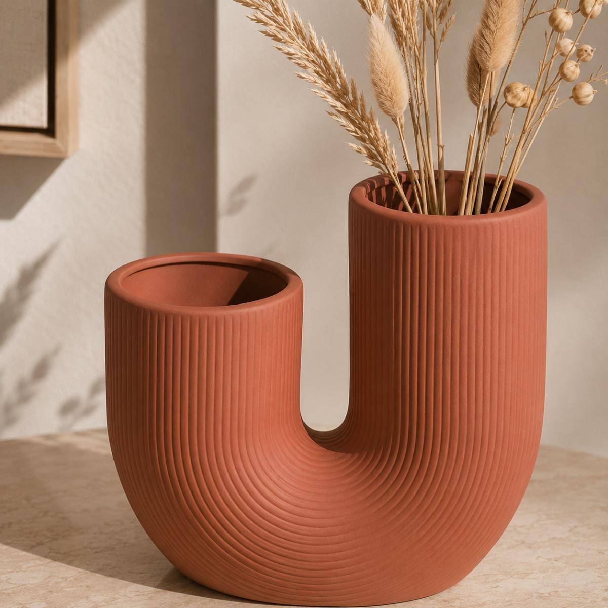 U-Shape Brick Ceramic Vase – Minimalist Modern Decorative Vase, SK875