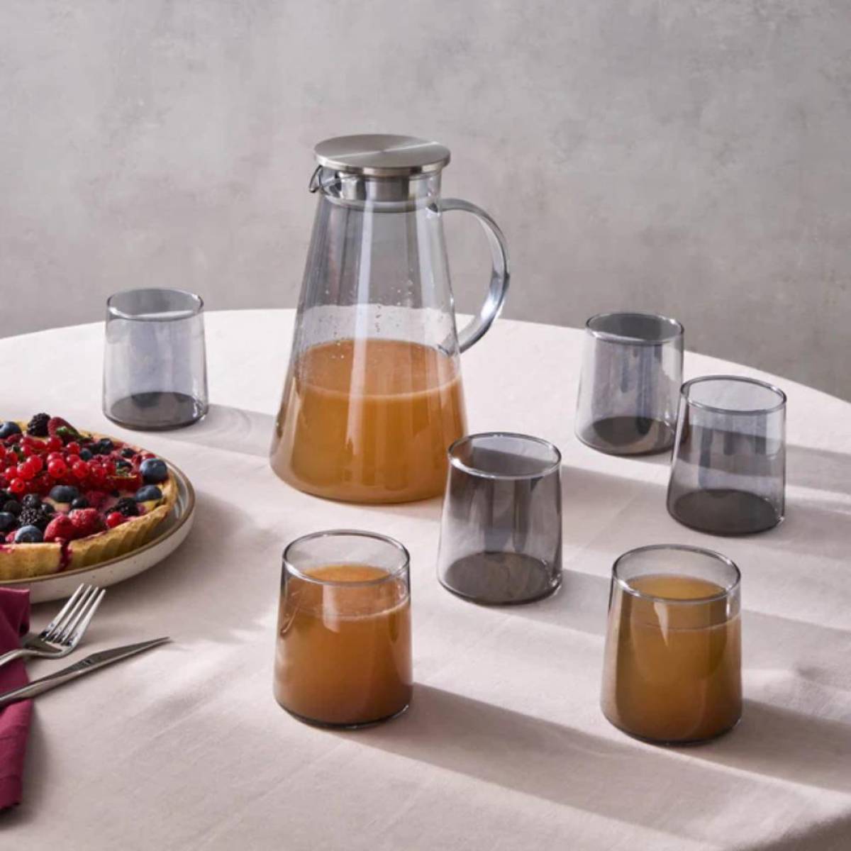 Karaca Serene 7-piece Tumbler Glass Set - Anthracite | 1.8 L Carafe Set