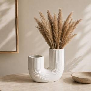 U-Shape White Ceramic Vase – Minimalist Modern Decorative Vase, SK874