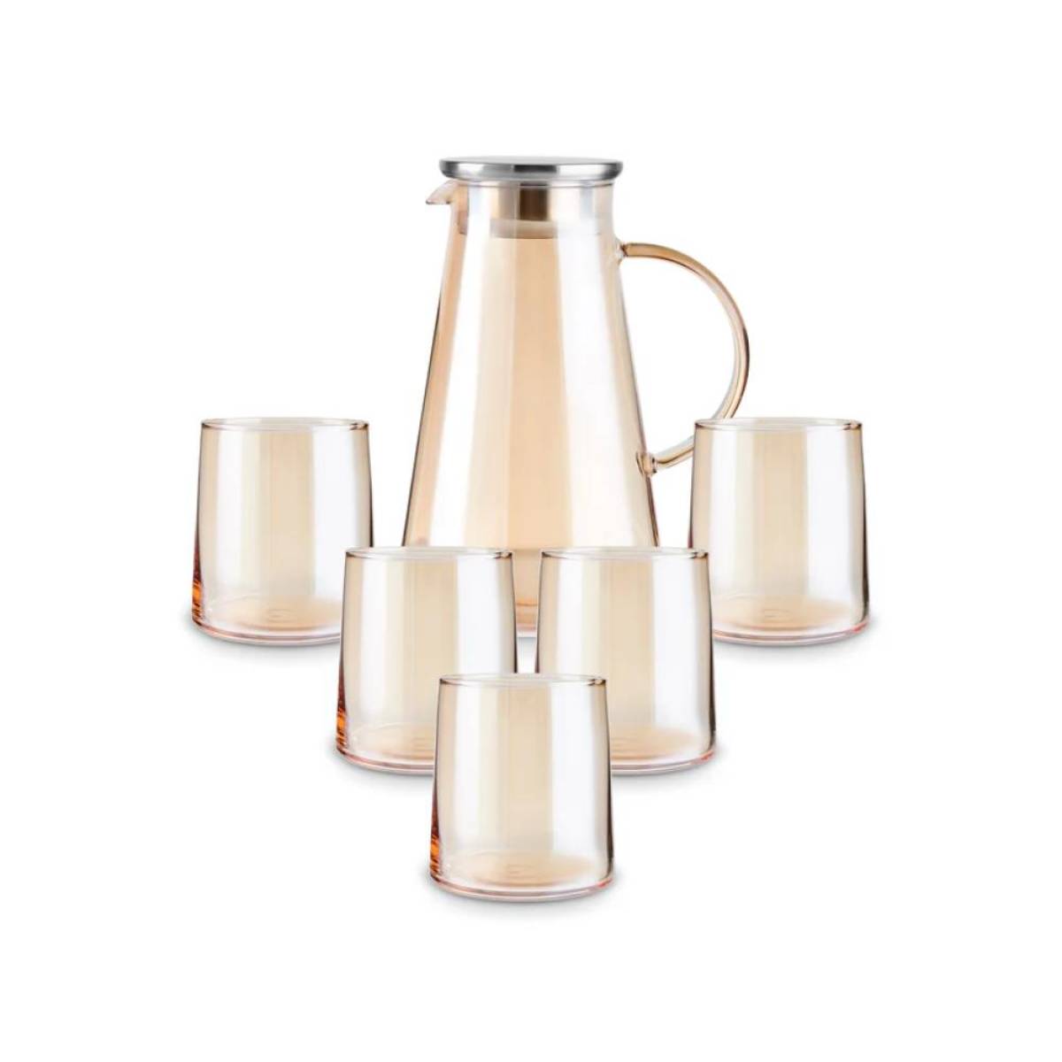 Karaca Serene 7-piece Tumbler Glass Set - Amber | 1.8 L Carafe Set