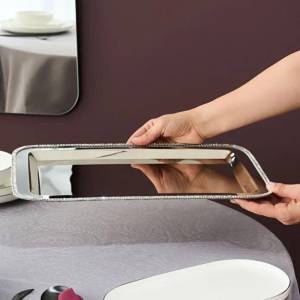Karaca Home Majesty Luxury Silver Serving Tray - Stainless Steel With Crystal Beaded Detail