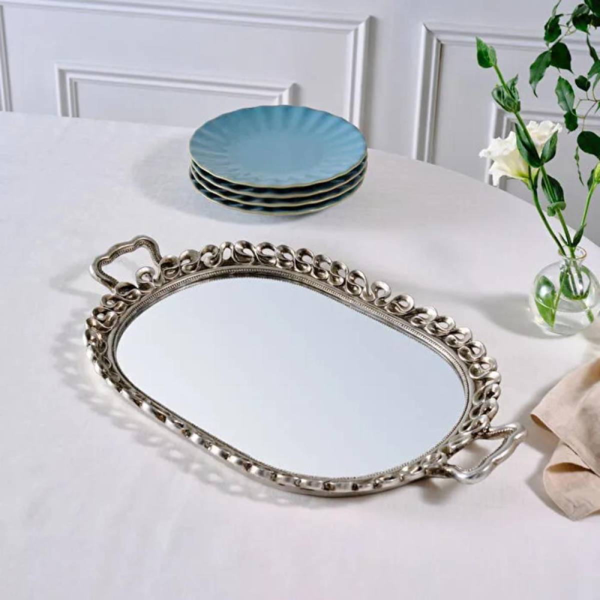 Karaca Home Corrine Polyresin Decorative Tray With Mirror Base