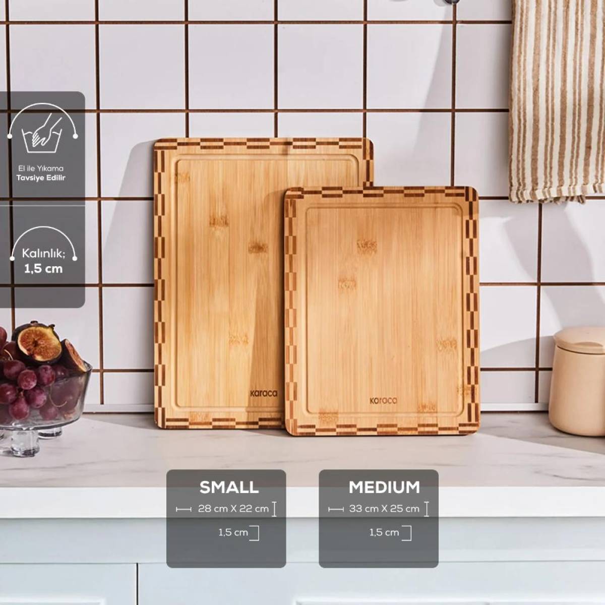 Karaca Lawn 2-piece Bamboo Cutting Board Set | Natural Kitchen Boards