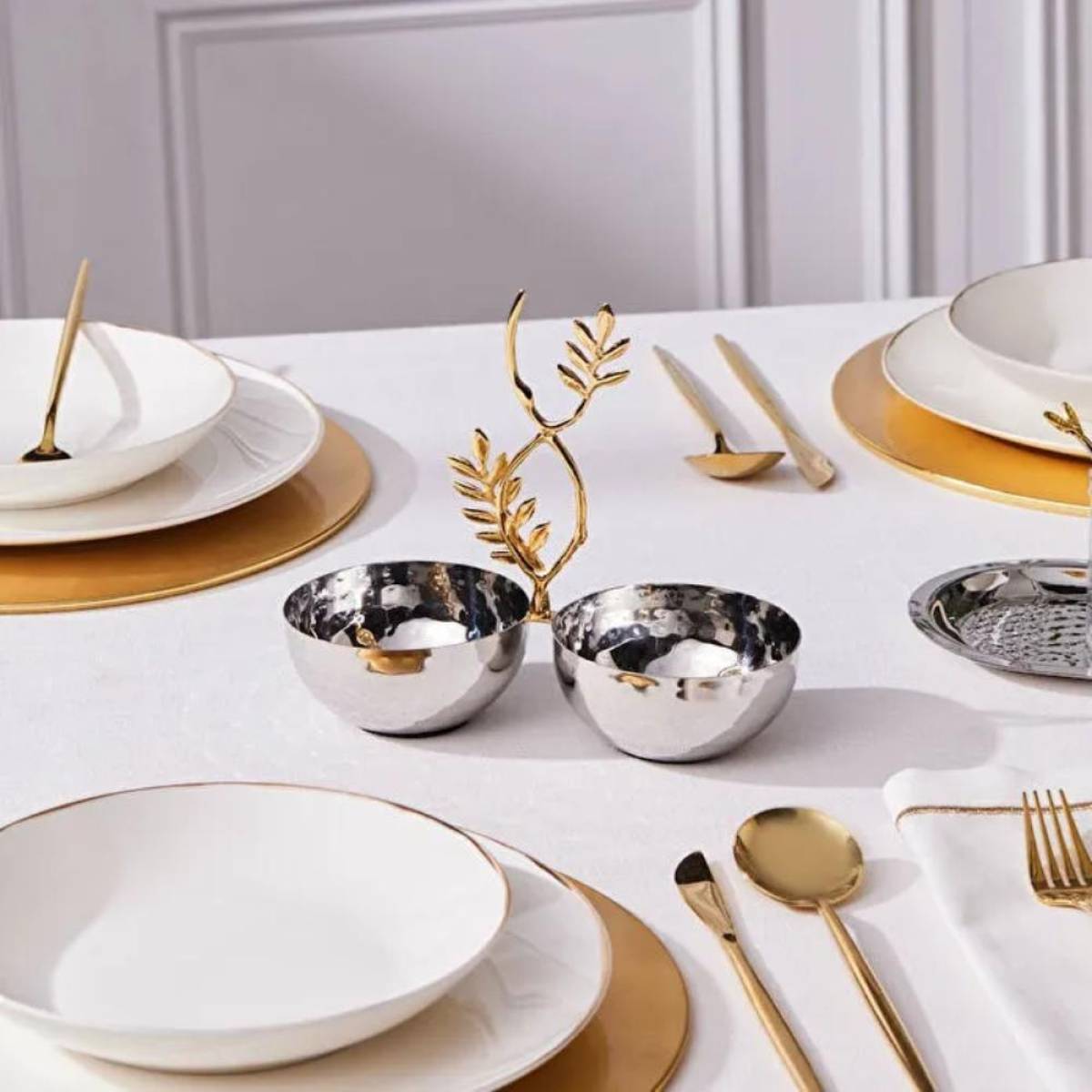 Karaca New Year Carmenta Set Of 2 Snack Bowls - Silver/gold Accent