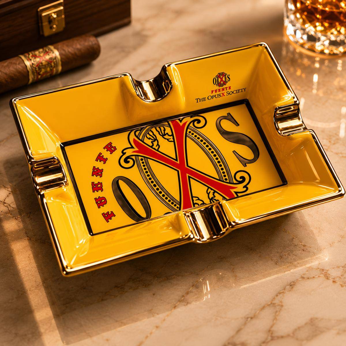 Opusx Yellow 1 Opusx Yellow 2 Manny Iriarte Opusx Society El Amarillo Porcelain Ashtray, Opusx-yellow