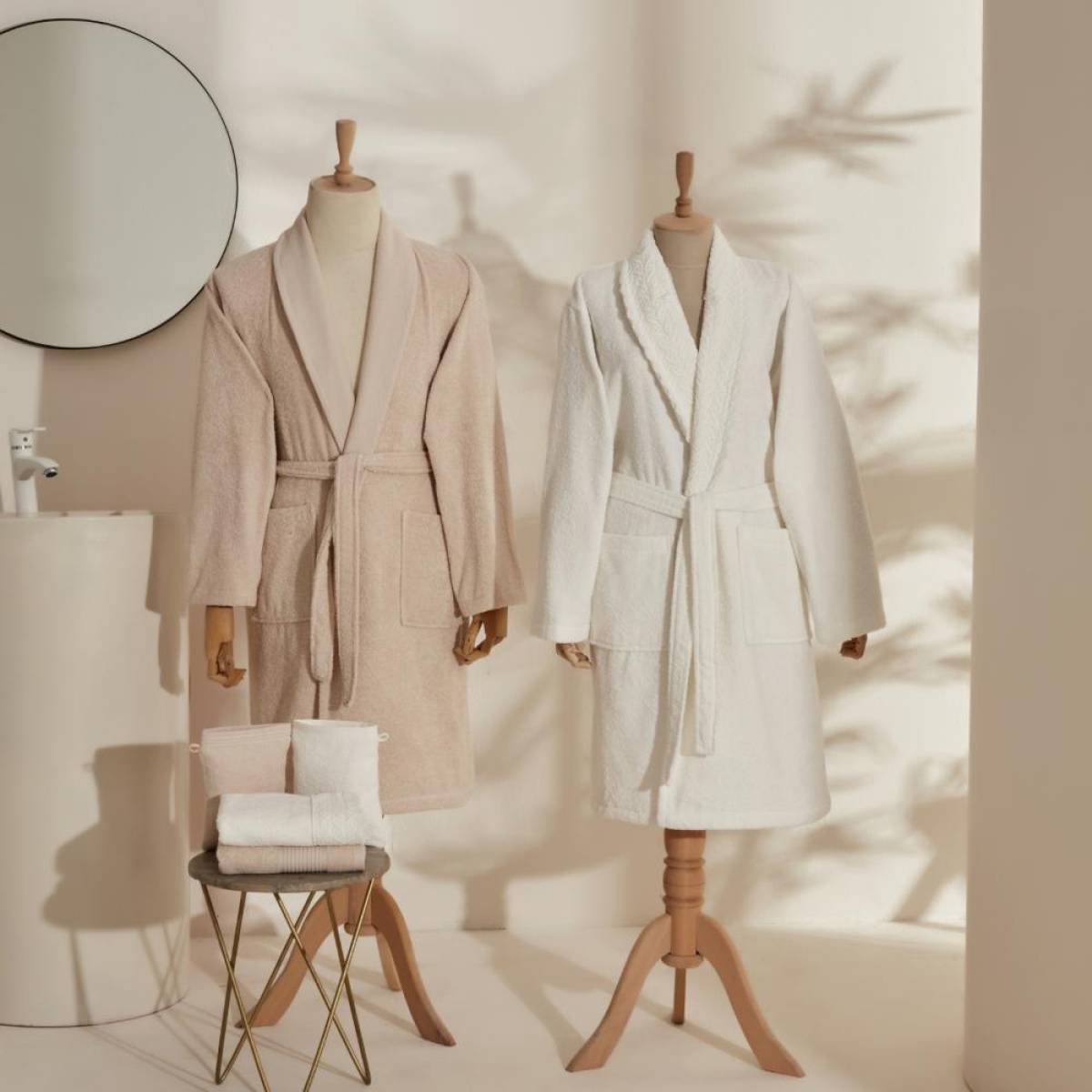 Karaca Home Foster 100% Cotton 9-piece Family Bathroom Set With Lace Trim - White/beige