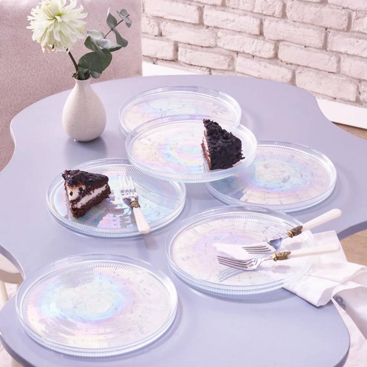 Karaca New Estela 6-piece Cake Set 21 Cm | Luster Glass Dessert Plates