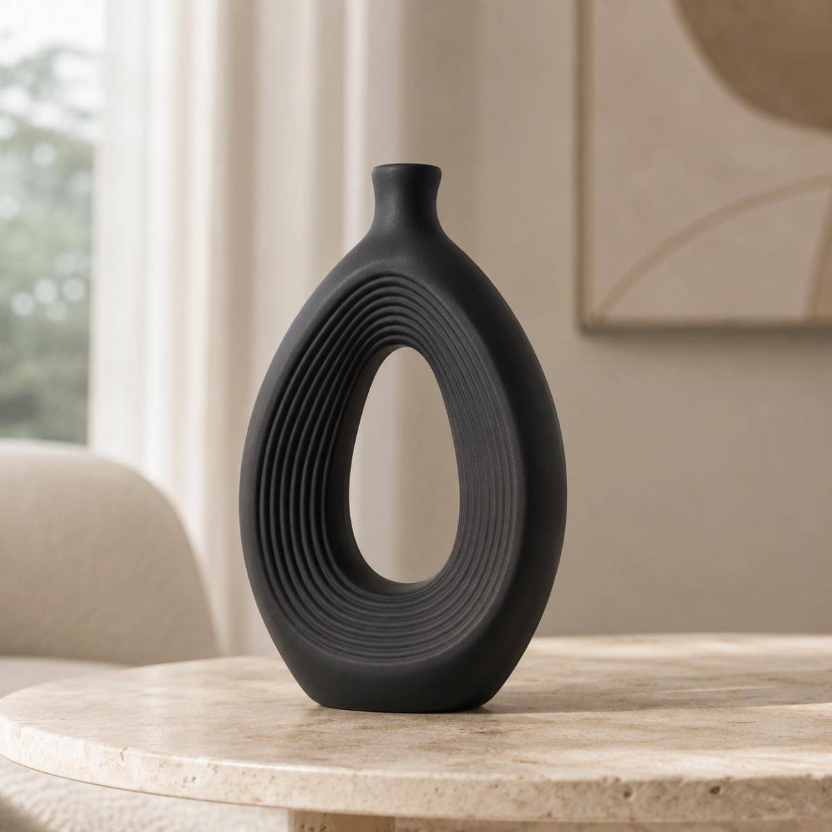 Noir Aura Sculptural Vase, 2150-2BLK