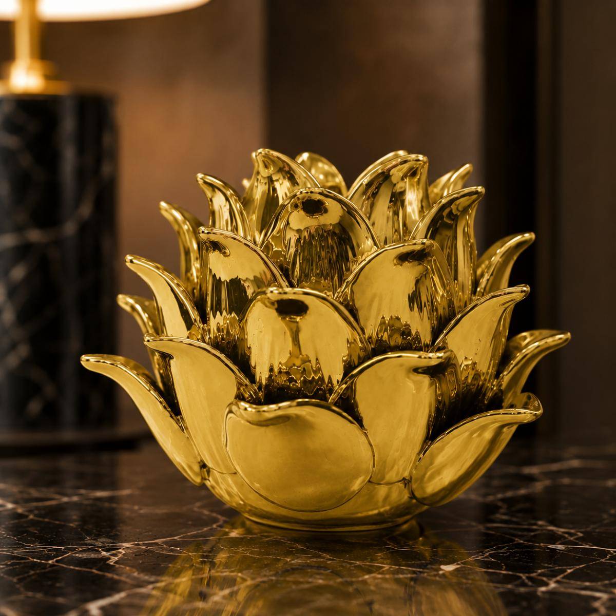Luxury Golden Lotus Decorative Sculpture – Large, QX1019GD