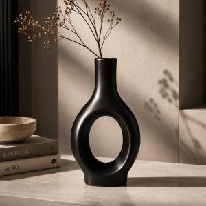 Obsidian Loop Vase – Elegant Decorative Accent, SK546BLK