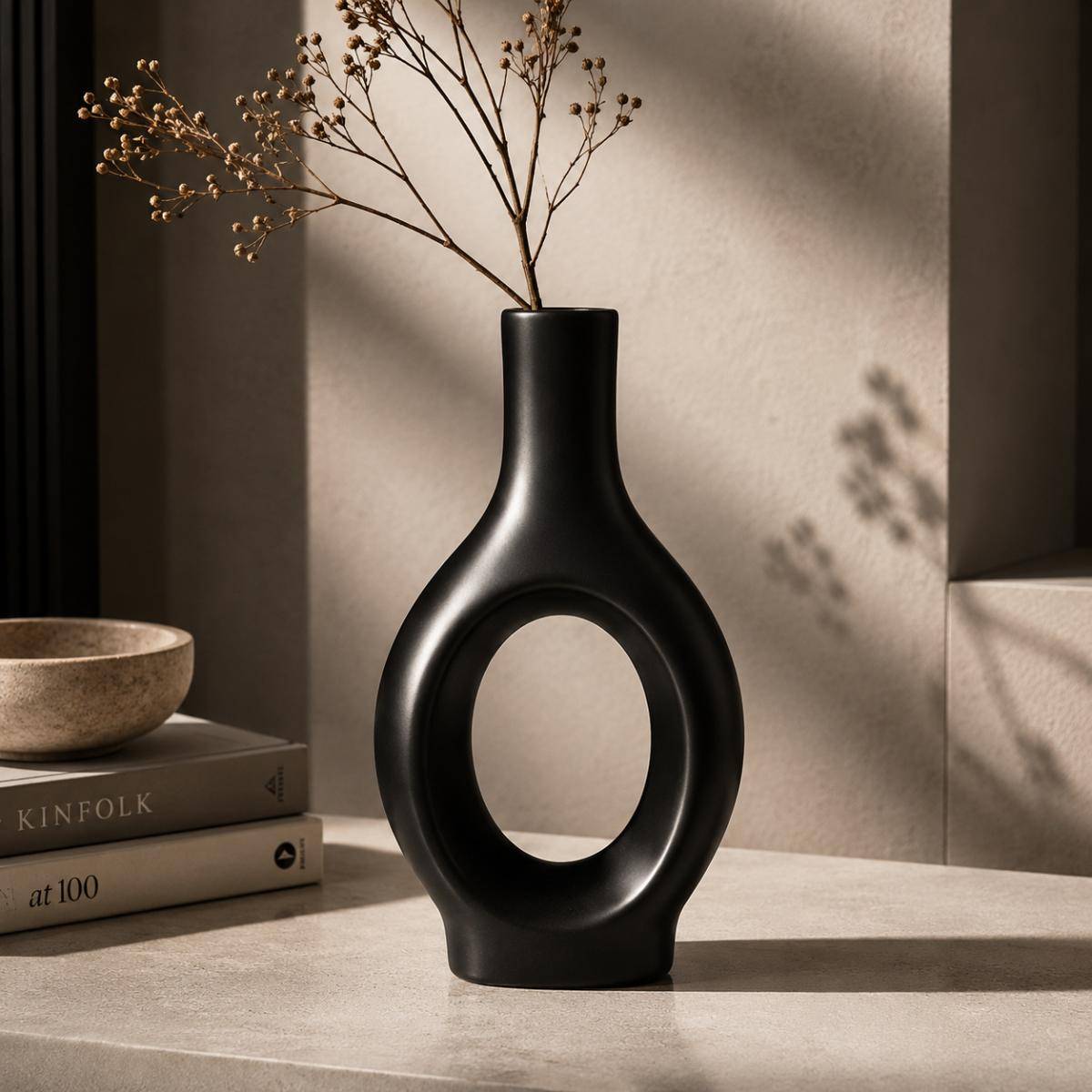 Obsidian Loop Vase – Elegant Decorative Accent, SK546BLK