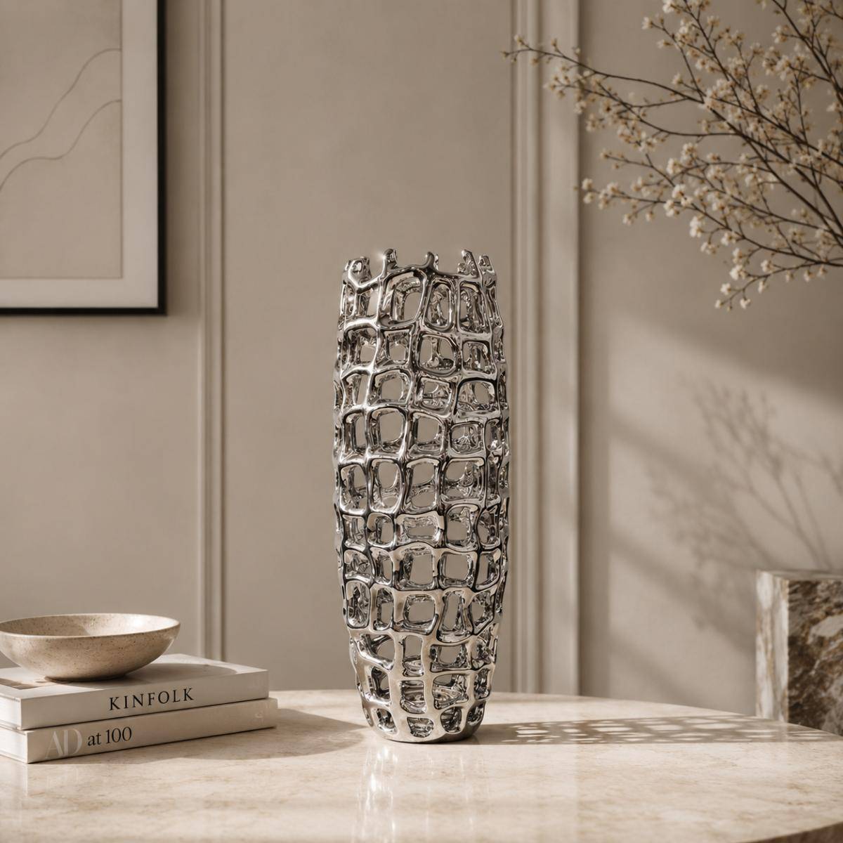 Luxe Openwork Silver Sculptural Vase 35 cm, K331-2SL